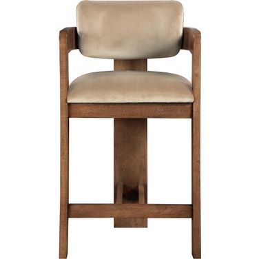 Sacha Velvet Stool In Beige and Brown