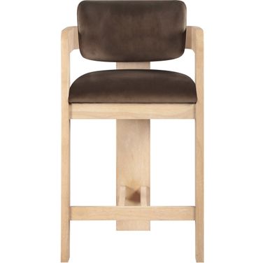 Sacha Velvet Stool In Brown and Natural