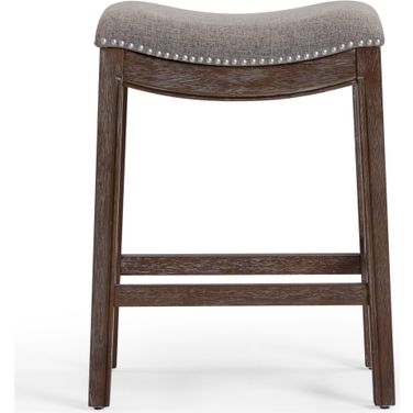 Sadie 26 Inch Saddle Wood Counter-Height Barstool with Fabric In Distressed Espresso and Smoke Gray
