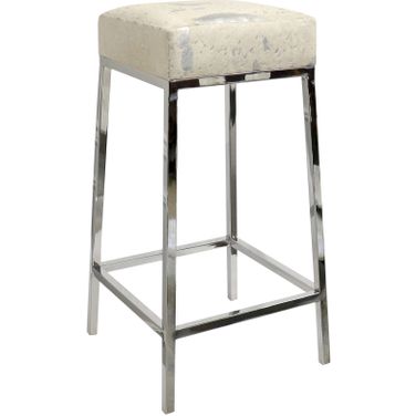 Safari Collection Foil Cowhide and Steel Bar Stool In Silver