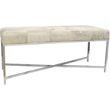 Safari 46 Inch Foil Cowhide and Steel Bench In Silver