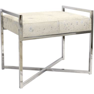 Safari 24 Inch Foil Cowhide and Steel Bench In Silver