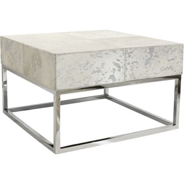 Safari Collection Foil Cowhide and Steel Coffee Table In Silver