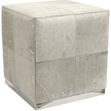 Safari Collection Foil Cowhide and Steel Cube Ottoman In Silver