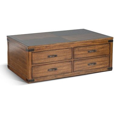 Coffee Table with 4 Drawer and Caster In Brown