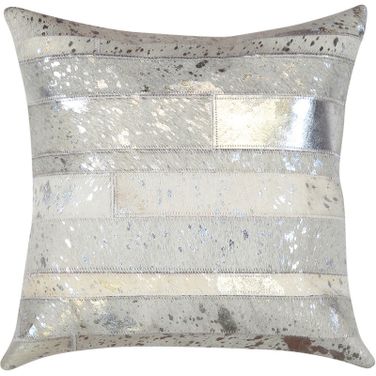 Safari Striped Cowhide 20" Decorative Throw Pillow In Ivory and Silver