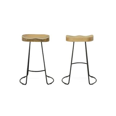 Saga 25 Inch Counter Stool - Set of 2 In Natural Seat and Black Base
