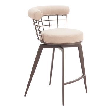 Saku Swivel Counter Stool In Beige and Brown