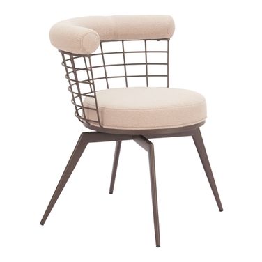 Saku Swivel Dining Chair In Beige and Brown