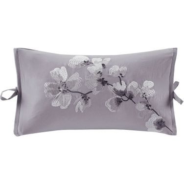 Sakura Cotton Embroidered Oblong Decorative Pillow In Lilac
