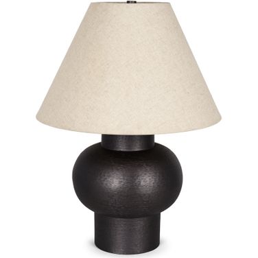 Salaah Brushed Metal with Beige Shade Table Lamp In Black