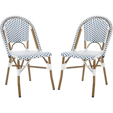 Salcha Blue, White and Brown Indoor/Outdoor Bistro Stacking Side Chair Set of 2