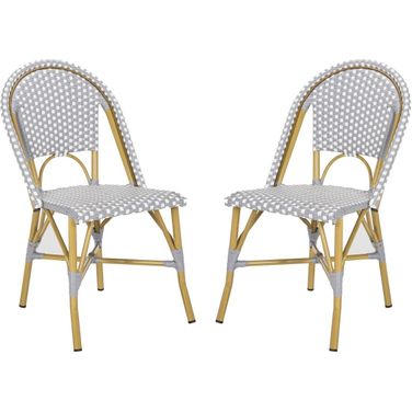 Salcha Grey, White and Light Brown Indoor/Outdoor French Bistro Stacking Side Chair Set of 2