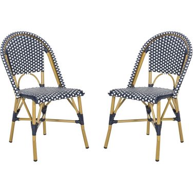 Salcha Navy, White and Light Brown Indoor/Outdoor French Bistro Stacking Side Chair Set of 2