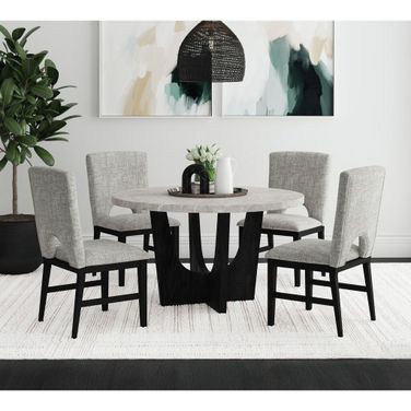 Salem Round Dining Room Set with Faux Marble Top In Black and Grey