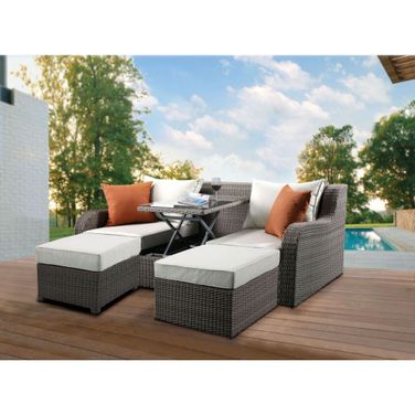 Salena Gray Wicker Patio Sectional with 2 Ottomans