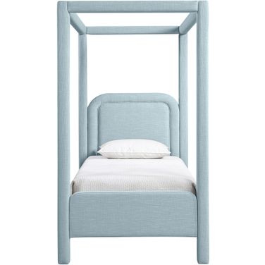 Salina Linen Textured Fabric Upholstered Twin Bed In Light Blue