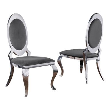 Sally Classy Round Back Side Chairs Set of 2 In Dark Gray Velvet and Silver Legs