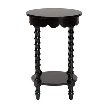 Sally Round Nightstand with Bamboo Inspired Legs and Open Shelf In Black