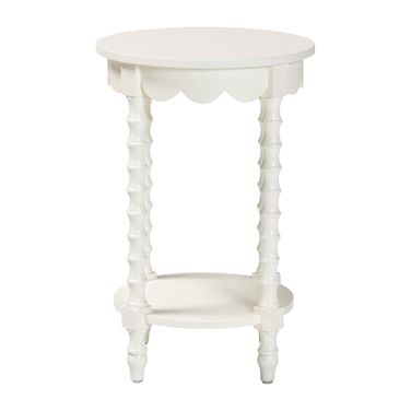 Sally Round Nightstand with Bamboo Inspired Legs and Open Shelf In White