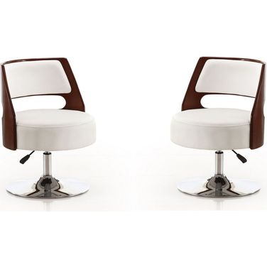 Salon Adjustable Height Swivel Accent Chair in White and Polished Chrome (Set of 2)