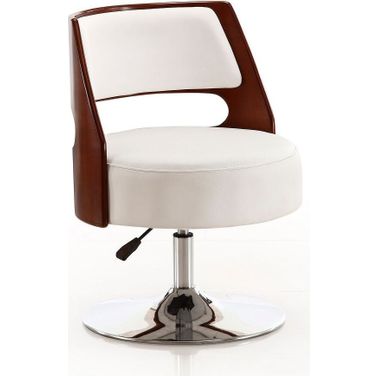Salon Adjustable Height Swivel Accent Chair in White and Polished Chrome