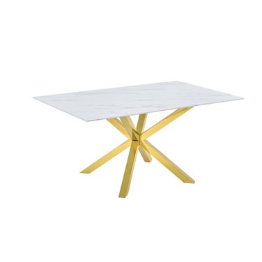 Samantha Marble Paper Wrapped Glass Dining Table in White and Gold