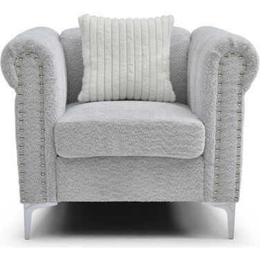 Sammy Teddy Bear Chenille Rolled Arm Chair in Gray
