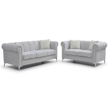 Sammy Teddy Bear Chenille Rolled Arm Living Room Set in Gray