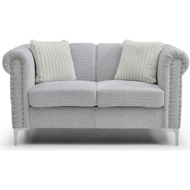 Sammy Teddy Bear Chenille Rolled Arm Loveseat in Gray