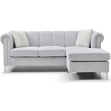 Sammy Teddy Bear Chenille Rolled Arm Sofa Chaise in Gray