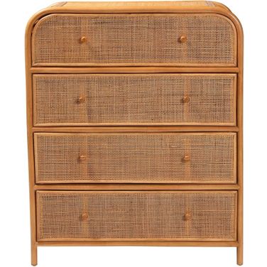 Sampit Natural Rattan 4-Drawer Storage Cabinet In Honey