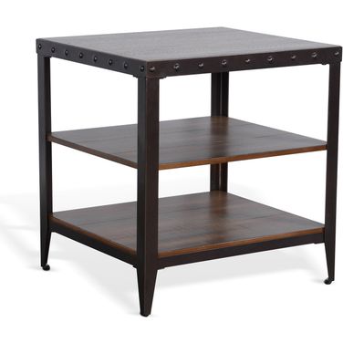 San Diego Metal and Solid Wood End Table In Antique Brown