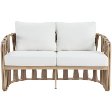San Pietro 60.5 Inch Fabric Upholstered Outdoor Patio Loveseat In Cream and Natural