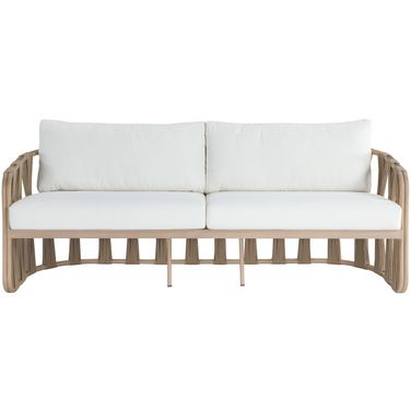 San Pietro 90.5 Inch Fabric Upholstered Outdoor Patio Sofa In Cream and Natural