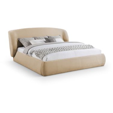 Sandro Chenille Fabric Upholstered Queen Bed In Beige