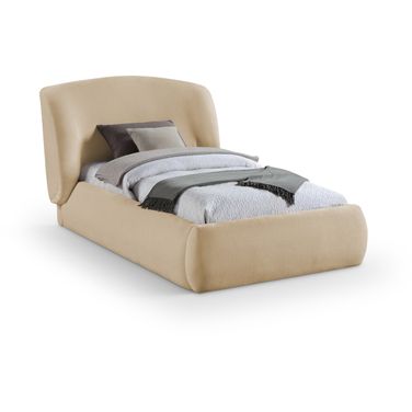 Sandro Chenille Fabric Upholstered Twin Bed In Beige