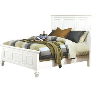 Sandy Beach Queen Panel Bed with High Headboard Cream White