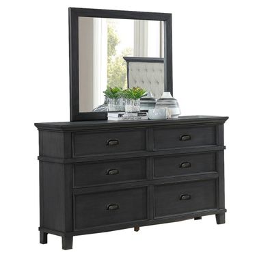 Sandy Bedroom Dresser with 6 Drawers and Mirror In Cappuccino Wood