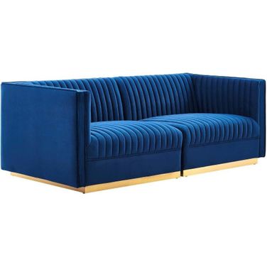 Sanguine Channel Tufted Performance Velvet Modular Sectional Sofa Loveseat In Navy