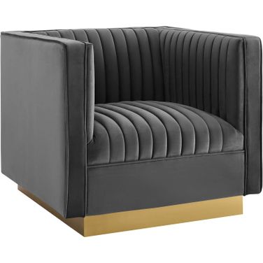 Sanguine Gray Vertical Channel Tufted Accent Performance Velvet Arm Chair