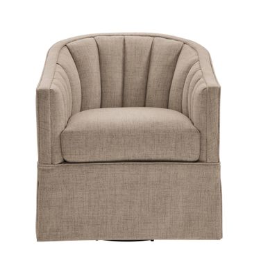 Sanibel Skirted Swivel Accent Chair In Stone