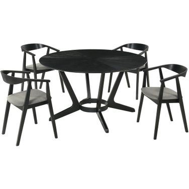Santana 5 Piece Round Wood Dining Set In Black
