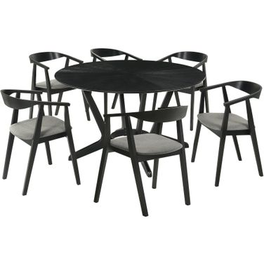 Santana 7 Piece Round Wood Dining Set In Black
