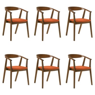 Santana Dining Chair Set of 6 In Walnut and Orange