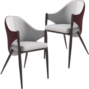 Sante Modern Dining Chair Set of 2 In White and Bordouex