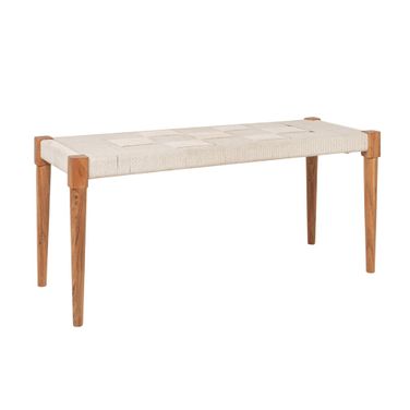 Santorini Handwoven Cotton Cord and Acacia Wood Bench with Tapered Legs In Natural