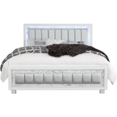 Santorini King Bed In Metallic White Marble