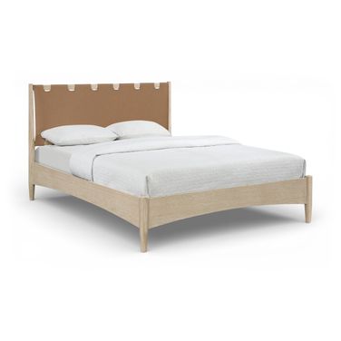 Santos Vegan Leather Headboard and Wood Full Bed In Brown