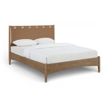 Santos Vegan Leather Headboard and Wood King Bed In Brown
